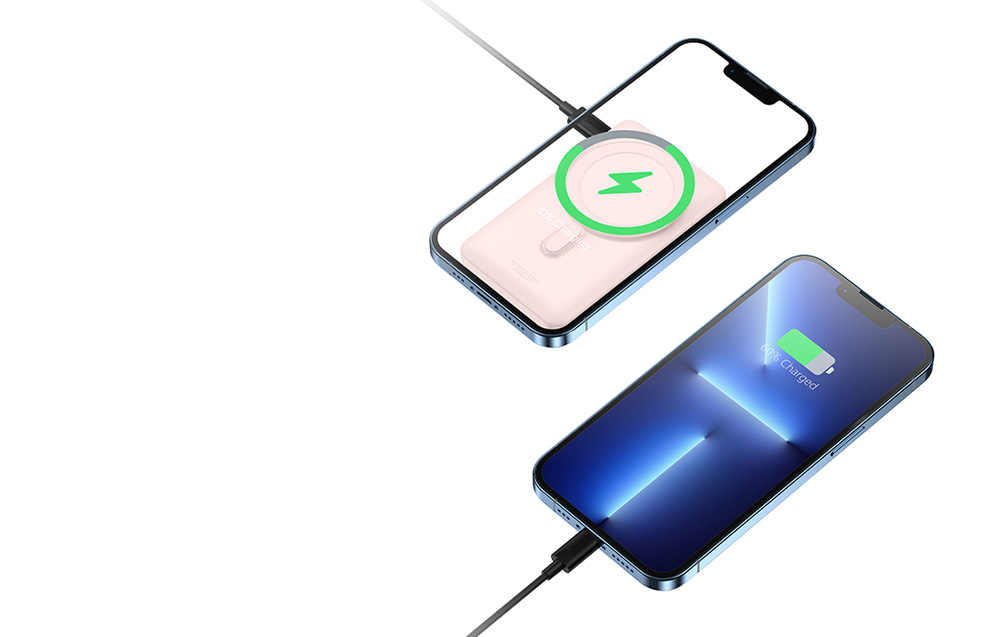 Baseus Magnetische Draadloze Power Bank 10000mAh - USB-C 20W, MagSafe compatibel - Roze